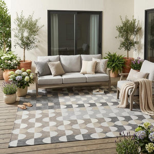 5x8 Gray Silver Geometric Polyester Area Rug Washable Stain Resistant Indoor Outdoor