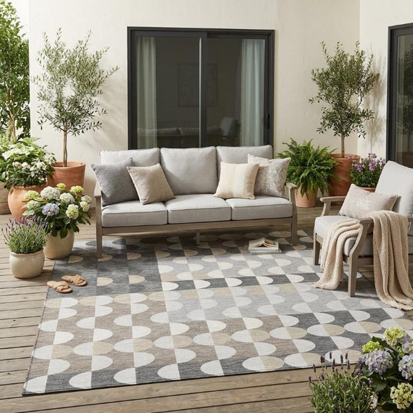 5x8 Gray Silver Geometric Polyester Area Rug Washable Stain Resistant Indoor Outdoor