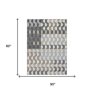 5x8 Gray Silver Geometric Polyester Area Rug Washable Stain Resistant Indoor Outdoor