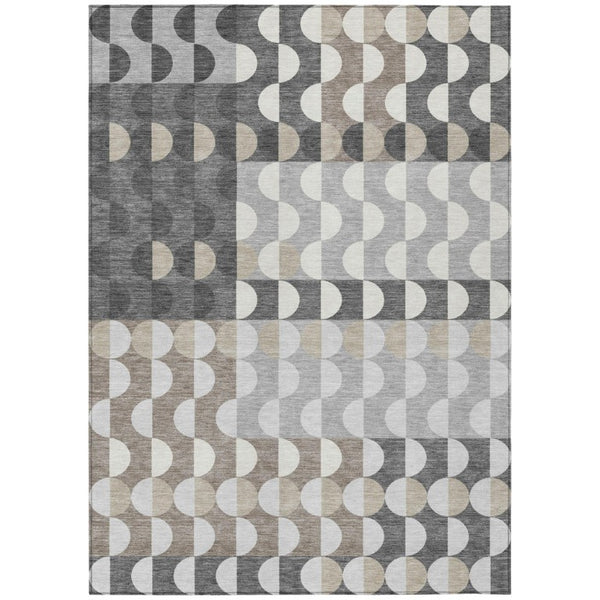 HomeRoots 8 X 10 Gray Silver Geometric Polyester Area Rug Washable for Patio and Living Room 742712
