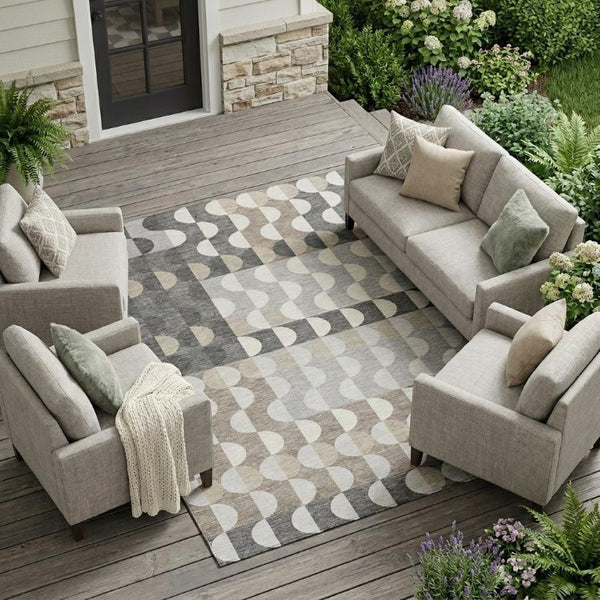 9 X 12 Geometric Polyester Area Rug Washable Indoor Outdoor Gray Silver Accent