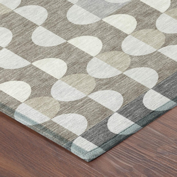 9 X 12 Geometric Polyester Area Rug Washable Indoor Outdoor Gray Silver Accent