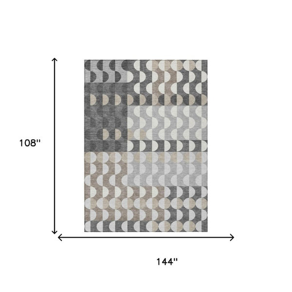 9 X 12 Geometric Polyester Area Rug Washable Indoor Outdoor Gray Silver Accent