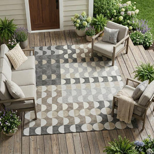 10 Ft X 14 Ft Gray Silver Geometric Polyester Washable Indoor Outdoor Area Rug