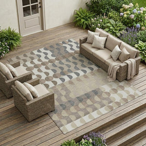 8 X 10 Ivory Beige Geometric Polyester Area Rug Washable Stain Resistant Indoor Outdoor