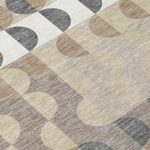 8 X 10 Ivory Beige Geometric Polyester Area Rug Washable Stain Resistant Indoor Outdoor