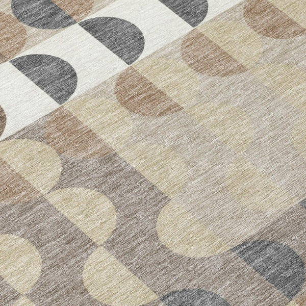 8 X 10 Ivory Beige Geometric Polyester Area Rug Washable Stain Resistant Indoor Outdoor