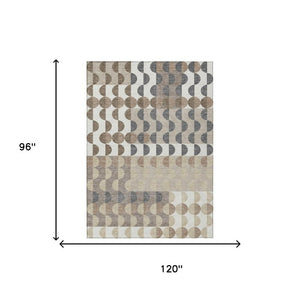 8 X 10 Ivory Beige Geometric Polyester Area Rug Washable Stain Resistant Indoor Outdoor