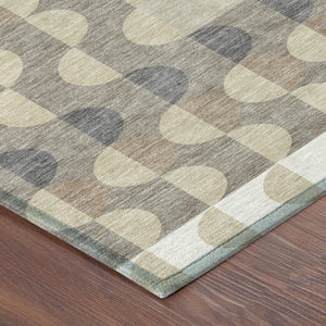 9 X 12 Ivory Beige Geometric Polyester Area Rug Washable Stain Resistant Indoor Outdoor