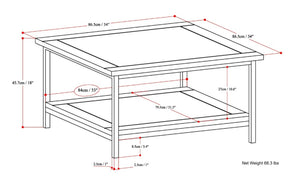 English Elm Skyler Square Coffee Table - Handcrafted Dark Brown Mango Wood With Gold Metal Frame & Shelf B136P159613-GIGA