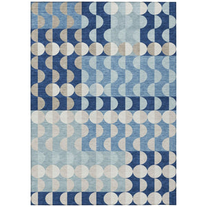 HomeRoots 8 Ft X 10 Ft Navy Geometric Polyester Rug Washable Stain Resistant Indoor Outdoor 742730