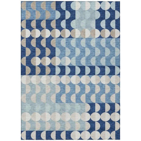 HomeRoots 8 Ft X 10 Ft Navy Geometric Polyester Rug Washable Stain Resistant Indoor Outdoor 742730