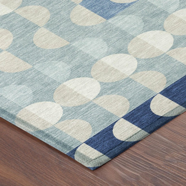 8 Ft X 10 Ft Navy Geometric Polyester Rug Washable Stain Resistant Indoor Outdoor