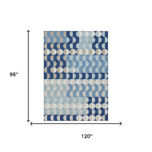 8 Ft X 10 Ft Navy Geometric Polyester Rug Washable Stain Resistant Indoor Outdoor