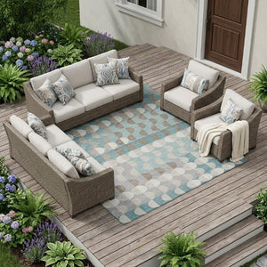 9x12 Teal Silver Geometric Polyester Washable Rug for Patio Porch or Living Room