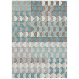 HomeRoots 9x12 Teal Silver Geometric Polyester Washable Rug for Patio Porch or Living Room 742743