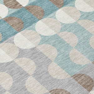 9x12 Teal Silver Geometric Polyester Washable Rug for Patio Porch or Living Room