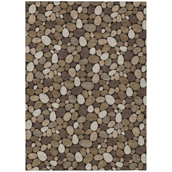 HomeRoots 8 Ft X 10 Ft Brown Geometric Polyester Area Rug Washable Stain Resistant Patio 742748