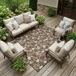 9 X 12 Brown Geometric Polyester Area Rug Stain Resistant Indoor Outdoor Patio
