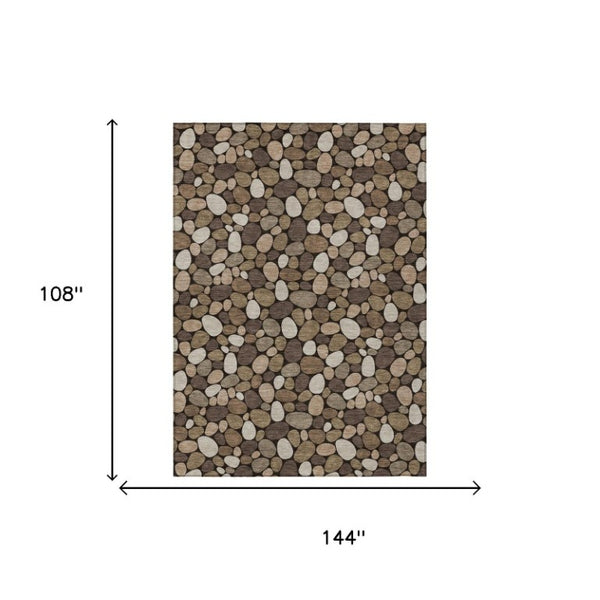 9 X 12 Brown Geometric Polyester Area Rug Stain Resistant Indoor Outdoor Patio