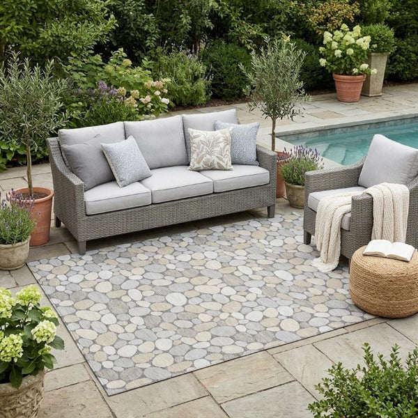 5 X 8 Gray Silver Geometric Polyester Area Rug Washable for Indoor Outdoor Use