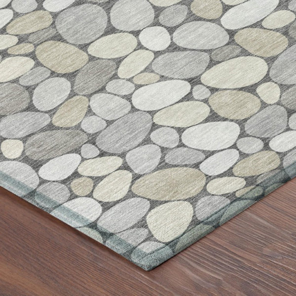 5 X 8 Gray Silver Geometric Polyester Area Rug Washable for Indoor Outdoor Use