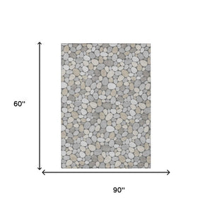 5 X 8 Gray Silver Geometric Polyester Area Rug Washable for Indoor Outdoor Use