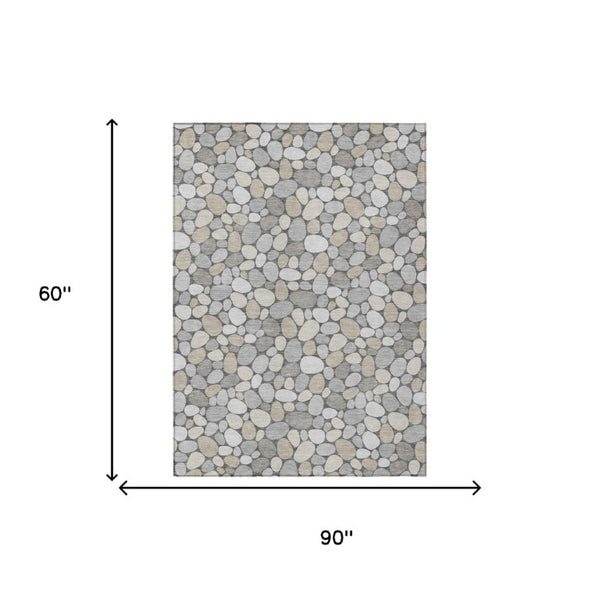 5 X 8 Gray Silver Geometric Polyester Area Rug Washable for Indoor Outdoor Use