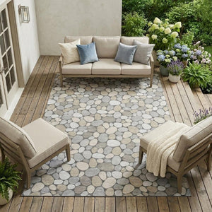 8x10 Gray Silver Geometric Polyester Area Rug Washable for Patio Porch or Living Room