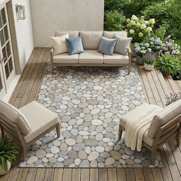 8x10 Gray Silver Geometric Polyester Area Rug Washable for Patio Porch or Living Room