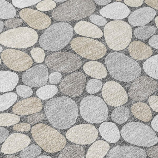 8x10 Gray Silver Geometric Polyester Area Rug Washable for Patio Porch or Living Room