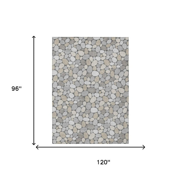 8x10 Gray Silver Geometric Polyester Area Rug Washable for Patio Porch or Living Room
