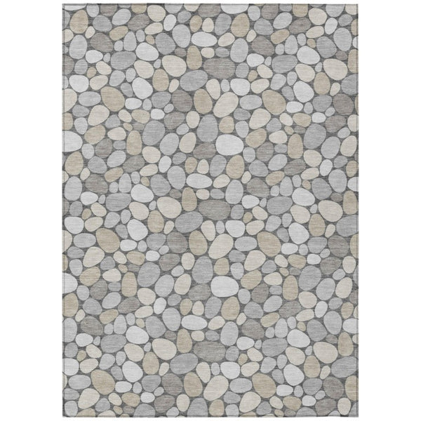 HomeRoots 9 X 12 Gray Silver Geometric Polyester Area Rug for Indoor Outdoor Living Spaces 742761