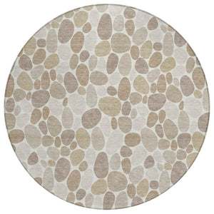 HomeRoots 8 Foot Round Geometric Polyester Area Rug Ivory Beige Washable for Patio or Home 742765