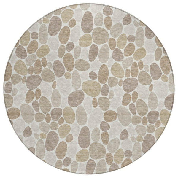HomeRoots 8 Foot Round Geometric Polyester Area Rug Ivory Beige Washable for Patio or Home 742765