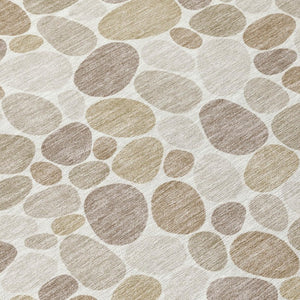 8 Foot Round Geometric Polyester Area Rug Ivory Beige Washable for Patio or Home