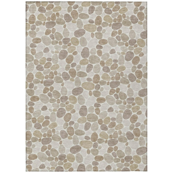 HomeRoots 9x12 Ivory Beige Geometric Polyester Area Rug Washable Stain Resistant Indoor Outdoor 742767
