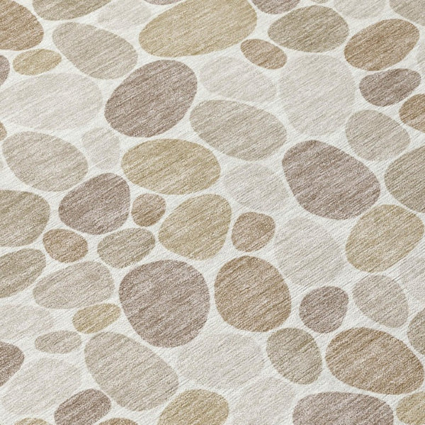 9x12 Ivory Beige Geometric Polyester Area Rug Washable Stain Resistant Indoor Outdoor