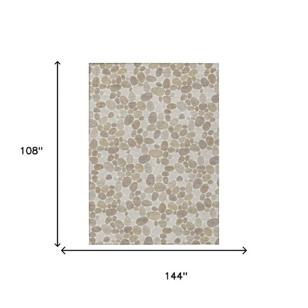 9x12 Ivory Beige Geometric Polyester Area Rug Washable Stain Resistant Indoor Outdoor
