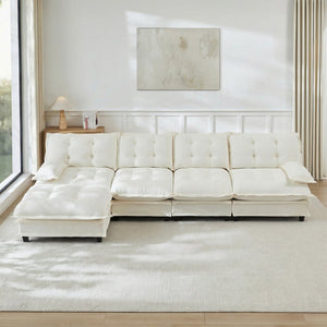 English Elm 138" Chenille Modular Cloud Sectional with Ottoman Deep Seat Lounge Sofa for Apartments W714S01683