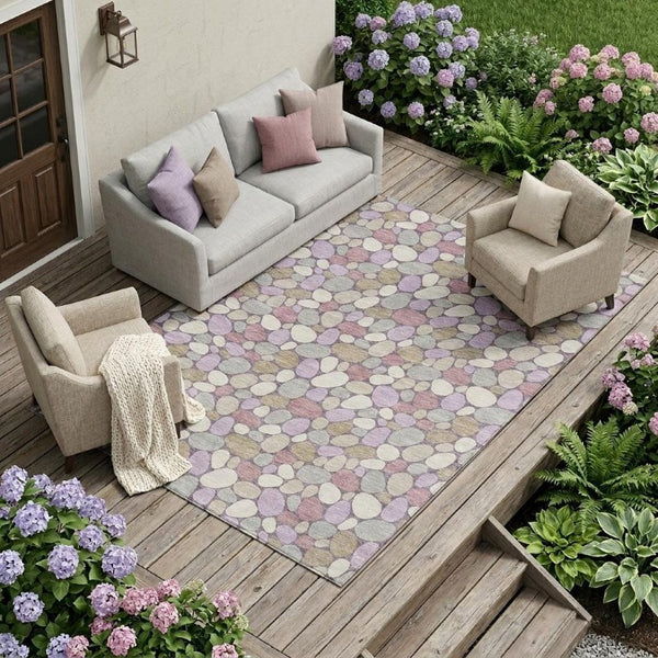 9 X 12 Plum Purple Geometric Polyester Washable Rug for Patio Porch or Living Room