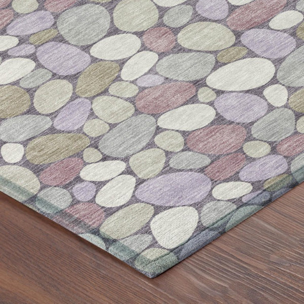 9 X 12 Plum Purple Geometric Polyester Washable Rug for Patio Porch or Living Room