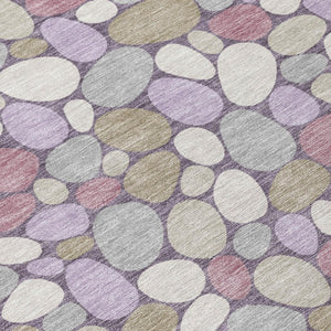 9 X 12 Plum Purple Geometric Polyester Washable Rug for Patio Porch or Living Room