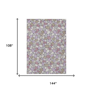9 X 12 Plum Purple Geometric Polyester Washable Rug for Patio Porch or Living Room