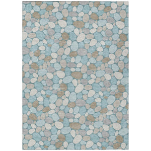 HomeRoots 9x12 Geometric Polyester Area Rug Washable Teal Silver Indoor Outdoor Patio 742791
