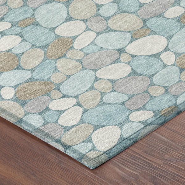 9x12 Geometric Polyester Area Rug Washable Teal Silver Indoor Outdoor Patio