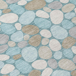 9x12 Geometric Polyester Area Rug Washable Teal Silver Indoor Outdoor Patio