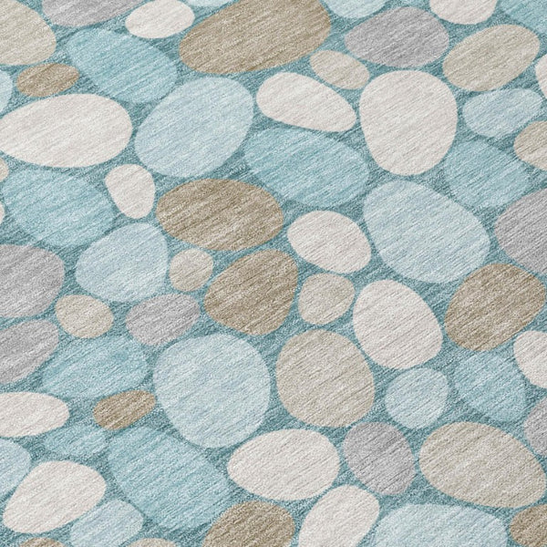 9x12 Geometric Polyester Area Rug Washable Teal Silver Indoor Outdoor Patio