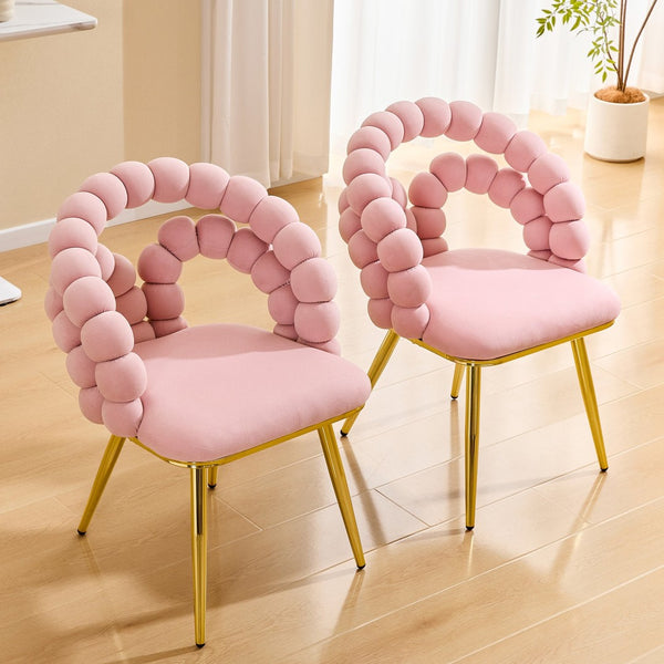English Elm Modern Velvet Bubble Back Dining Accent Chair Set Glam Sculpted Upholstered Seating Gold,Pink W3875P446132