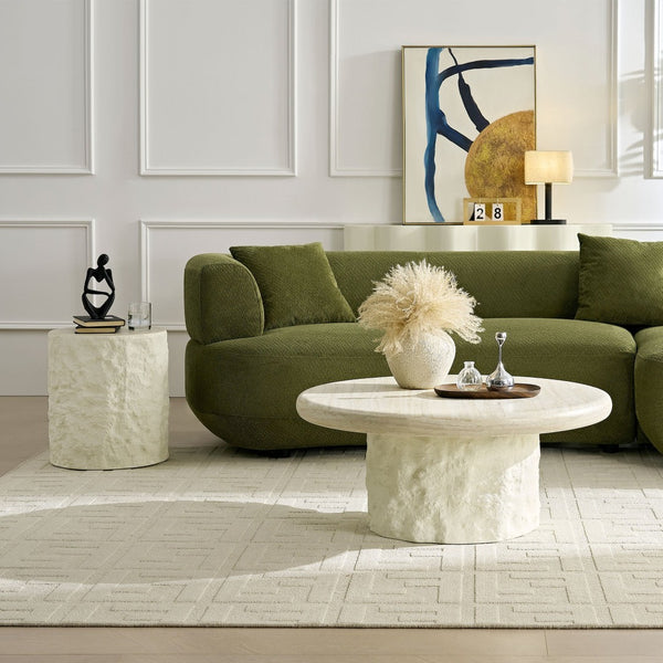English Elm 35.04''fiberglass Round Coffee Table Faux Marble Finish Low Profile Modern Living Room W2582S00200